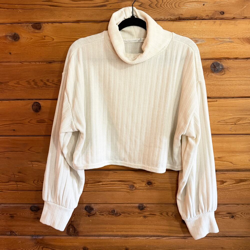 Altard State Ivory Ribbed Turtleneck Sweater Medium